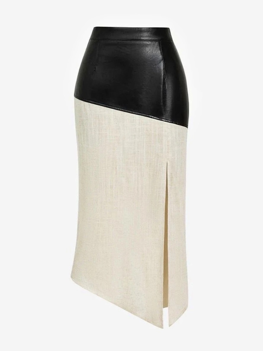 Micas Contrast Faux Leather And Linen skirt set